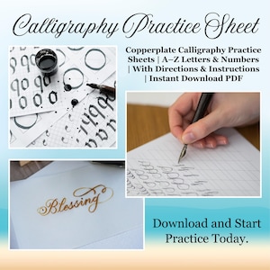 Calligraphy Practice Sheets with Instructions A-Z Letters & Numbers With Directions and Instructions Handwriting practice sheets Copperplate