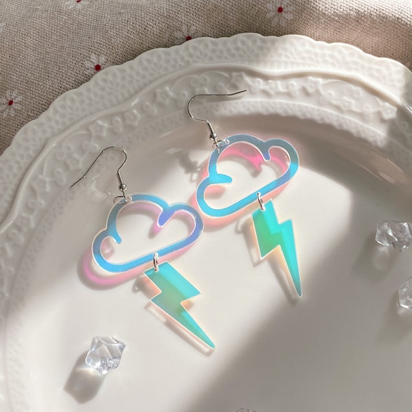 Cloud Thunder Iridescent Acrylic Earrings, Holographic Sky Earrings, Statement Earring, Cloud Earring, Abstract Earrings