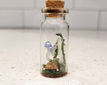 Miniature Crystal & Mushroom Fairy, Terrarium Bottle