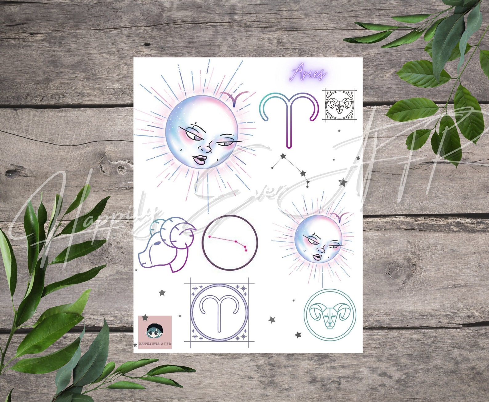printable zodiac sticker sheet aries sun zodiac blue and etsy
