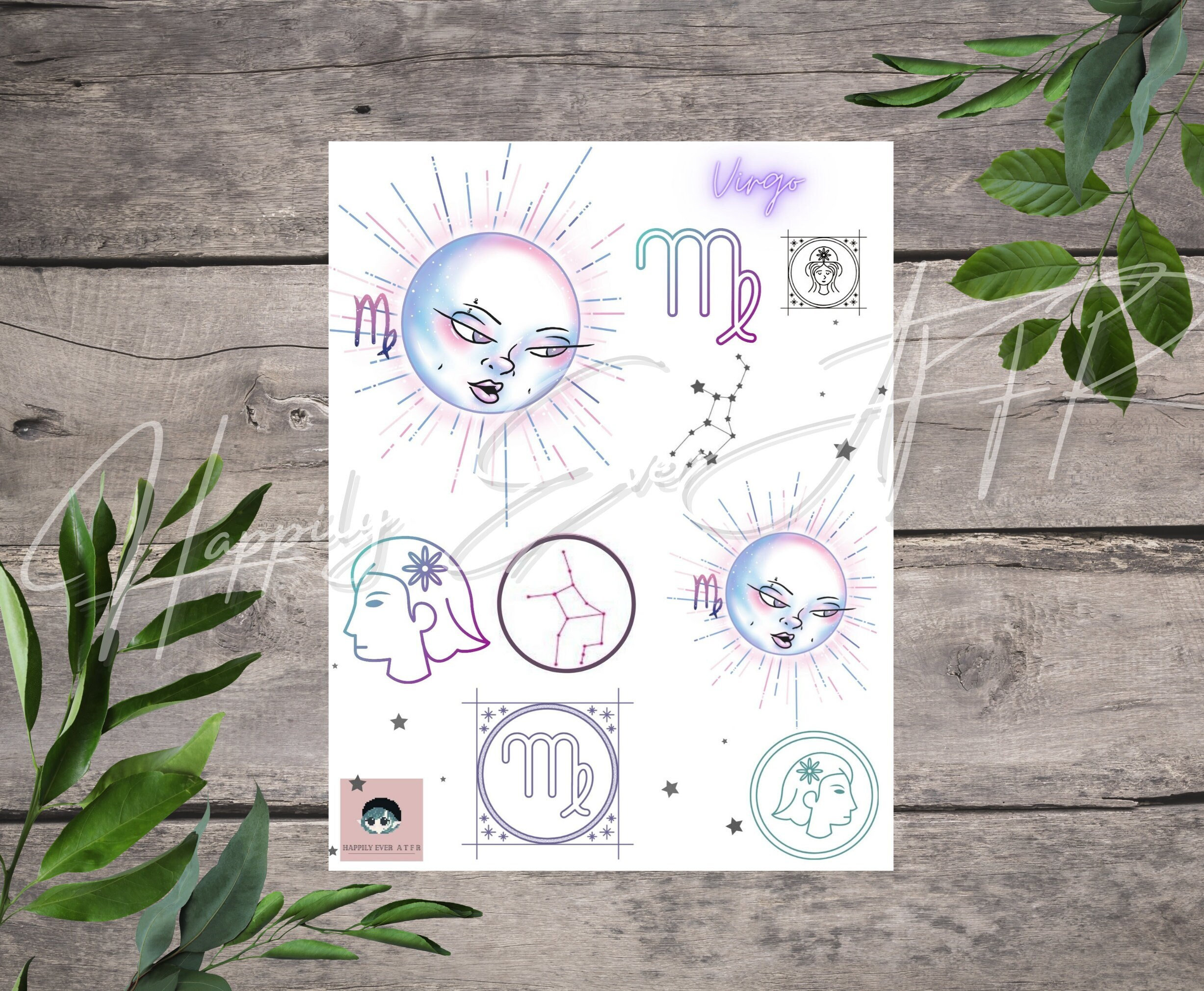 printable zodiac sticker sheet virgo sun zodiac blue and etsy