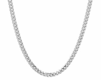 Sterling Silver Miami Cuban Chain Necklace, 4MM Italian Necklace