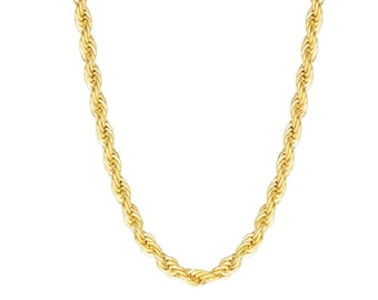 4mm Gold Plated Rope Chain Necklace, Sterling Silver Base