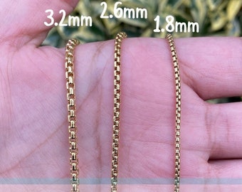 14K Gold Round Box Chain, Stackable Necklace, Over 925 Silver Everyday Gold Chain, 1.8mm 2.4mm,3mm, 16,18,20,22,24 Inch, Gift For Him ,Her