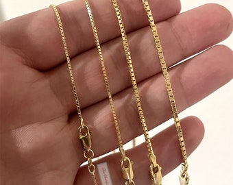 14K Gold Box Chain, Necklace, Dainty Over 925 Silver Thin Necklace, Layered Necklace, 1mm1.8mm,2mm,3mm, Over 925 Sterling Silver, Gift, SALE