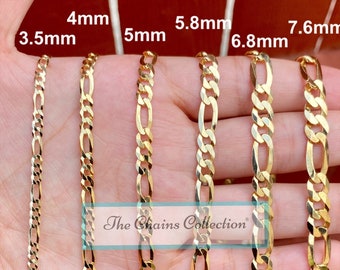 14K Gold Figaro Chain, Men Woman Necklace , Over 925 Sterling Silver, 3.5mm,4mm,5mm,5.8mm,6.8mm,7.6mm, All Sizes Available 16-30, SALE!!!