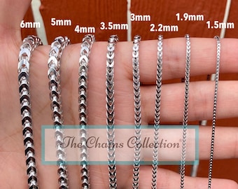 Sterling Silver Franco Chain Necklace, Rhodium Plated, Men or Woman (1mm-5mm)