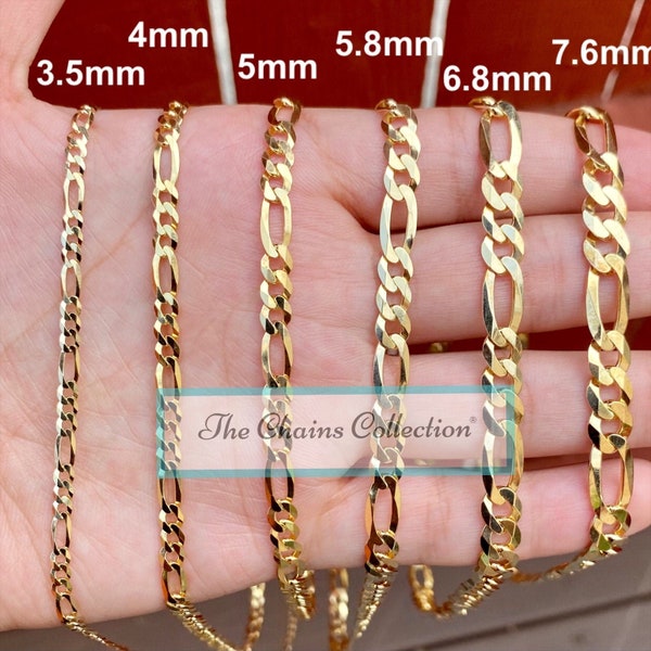 14K Gold Figaro Chain, Men Woman Necklace , Over 925 Sterling Silver, 3.5mm,4mm,5mm,5.8mm,6.8mm,7.6mm, All Sizes Available 16-30, SALE!!!