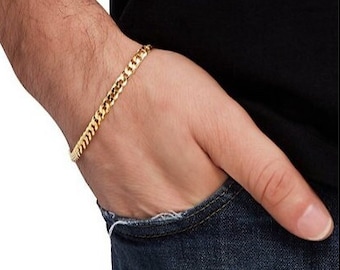 14K Gold Plated Curb Chain Bracelet, Over Sterling Silver, 5mm