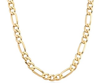 14K Gold Over Sterling Silver Figaro Chain Necklace, 7mm Made in Italy