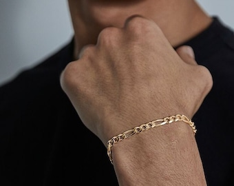 14k Gold Figaro Bracelet, 5mm, Stacking Bracelet, Everyday Bracelet, Simple, Over 925 Sterling Silver, Gift For Him, Her, SALE