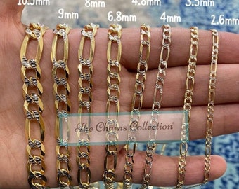 14K Gold Two Tone Figaro Chain Necklace, Over Sterling Silver