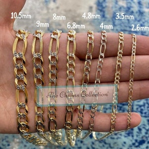 Cadena Figaro de dos tonos de oro de 14 quilates, sólido, collar, más de plata de ley 925, 2,6 mm - 10,5 mm, pulgadas 16-30, regalo para él, ella, superventas, OFERTA