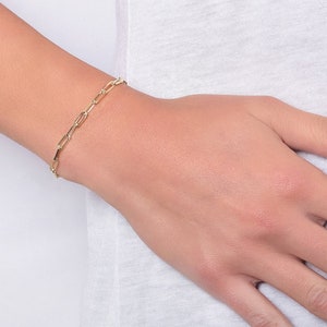 14K Gold Paperclip Bracelet, 2.5mm Solid, Dainty Bracelet, Thin, Stackable, Over 925 Sterling Silver, 7 Inches, Gift For Her, SALE