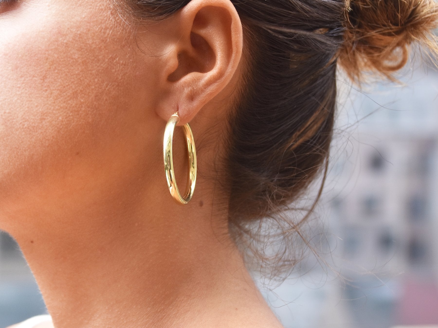 14K Gold 4MM Hoop Earrings, Sizes, 40mm,50mm,60mm,70mm