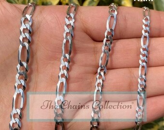Sterling Silver Flat Figaro Chain, Stackable Necklace, Italian Made