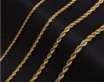 14K Gold Rope Chain Necklace, Solid Chain, Layering Necklace, Dainty, Chunky, Over 925 Sterling Silver, 2.5-5MM, 16"-30", For Her,Him, SALE