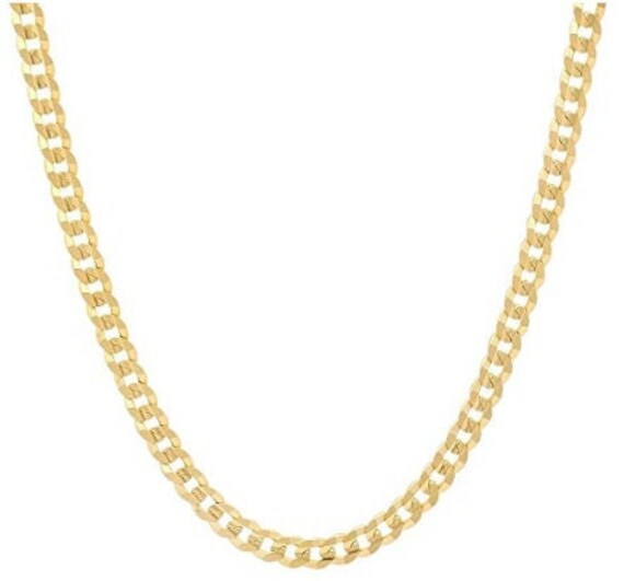 14K Gold 4mm Flat Curb Chain Solid 