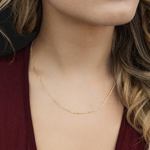 14K Gold Delicate Chain Necklace, Simple Necklace, Thin Gold Franco Chain, Layering, Choker Necklace, Minimalist, Over 925 Sterling Silver