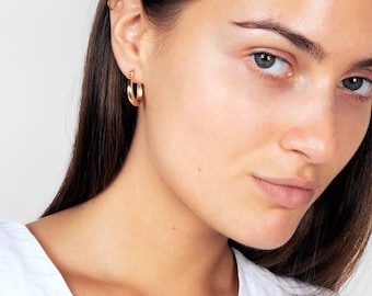 14K Gold Hoop Earrings, Size 15mm x 2MM, Everyday Hoops, Minimalist Look, Over, Solid 925 Sterling Silver, Gift For Her, Best Seller, SALE