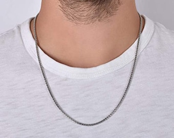 Sterling Silver Round Box Chain Necklace, 2.5mm, Italian Silver