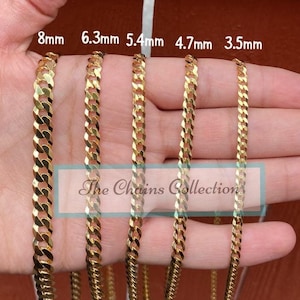 14K Gold Miami Cuban Flat Curb Chain, Solid, Over 925 Sterling Silver, 3.5mm-8mm, 16-30 Inches, All Sizes, Gift For Him, Gift for Her, SALE