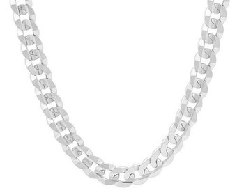 925 Sterling Silver, Flat Curb 9MM Silver Chain Necklace, Womens Choker Silver, Layering, Inches 16-24, Gift For Women, Gift For Men, SALE