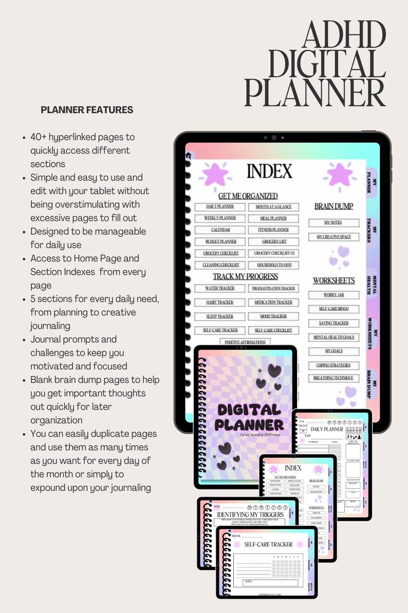 ADHD Planner Habit Tracker Printable Digital Downloads PDF Mental ...