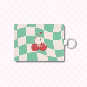 Kersenkersen disco lederen kaarthouder creditcard sleutelhanger portemonnee dambord print golvend groen tienermeisje cadeau verjaardagsfeestje gunsten