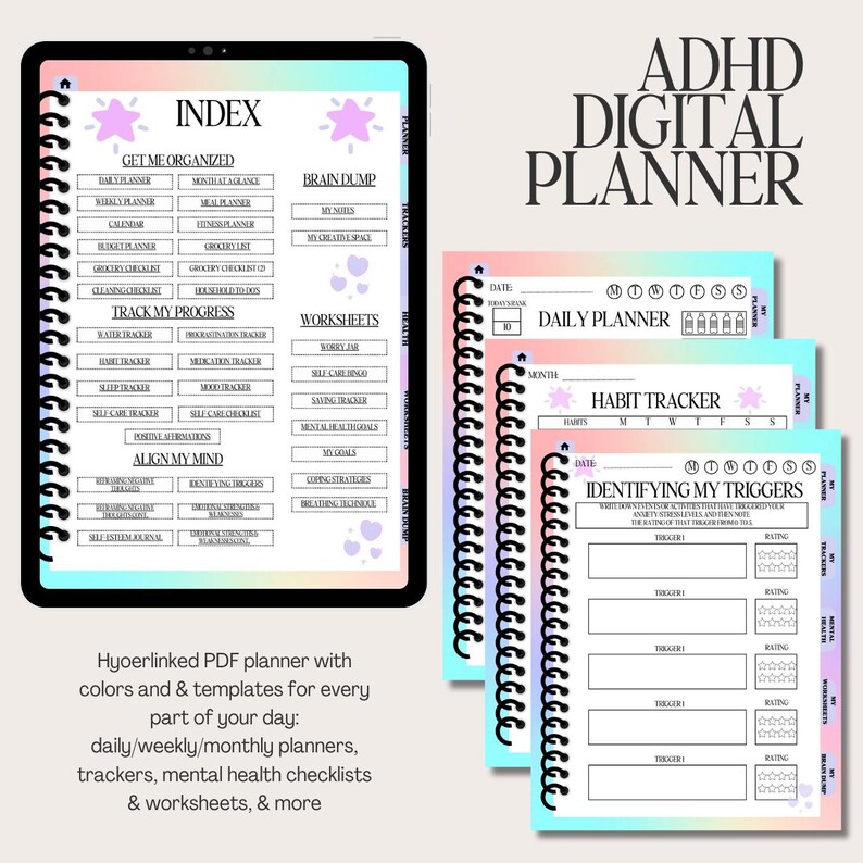 ADHD Planner Habit Tracker Printable Digital Downloads PDF Mental ...