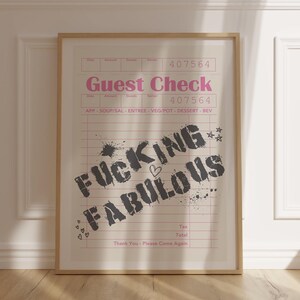 Guest Check Wall Art Print Housewarming New Apartment Gift Bar Cart Art College Dorm Room Decor Trendy Art Print Digital Art Print Aesthetic