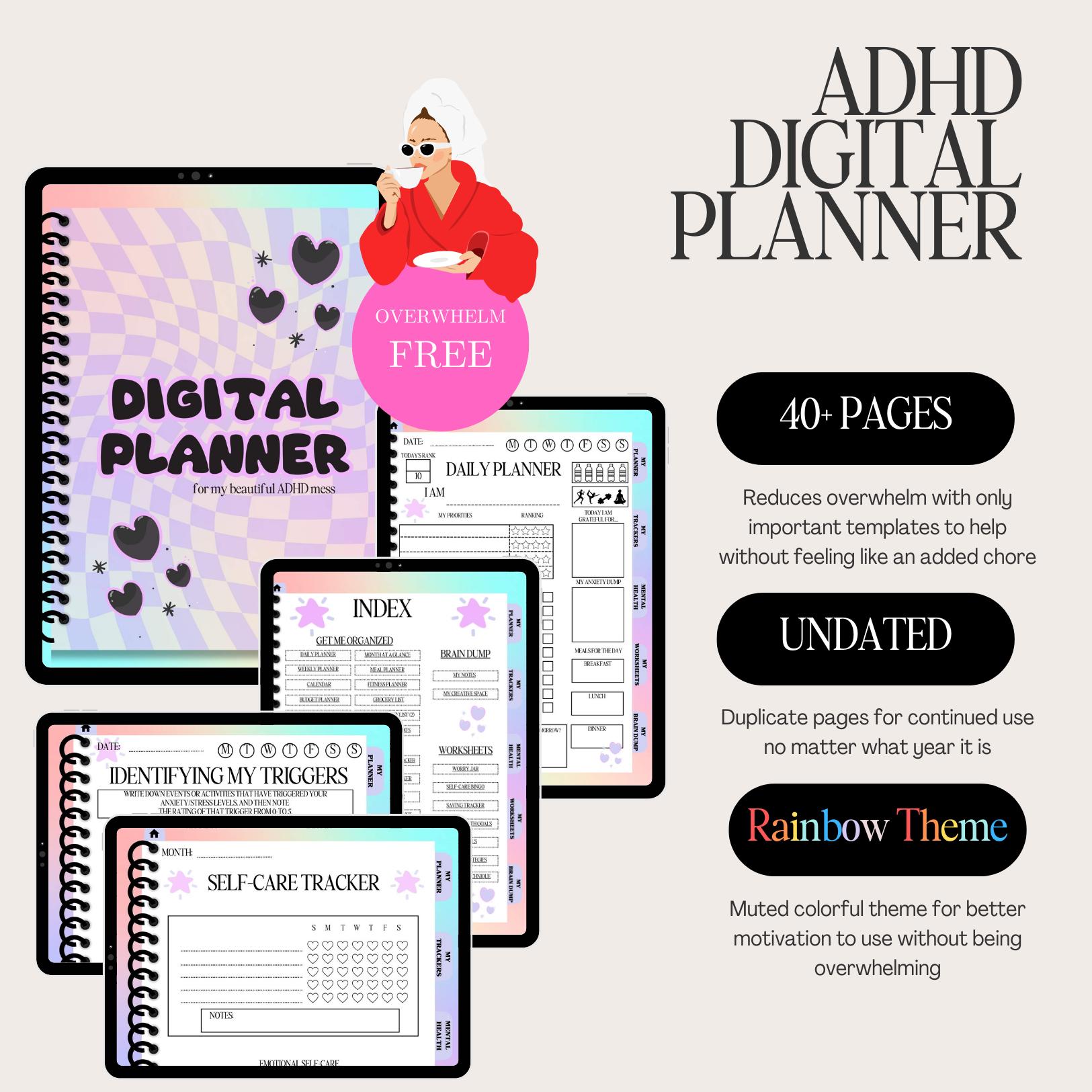 ADHD Planner Habit Tracker Printable Digital Downloads PDF Mental ...