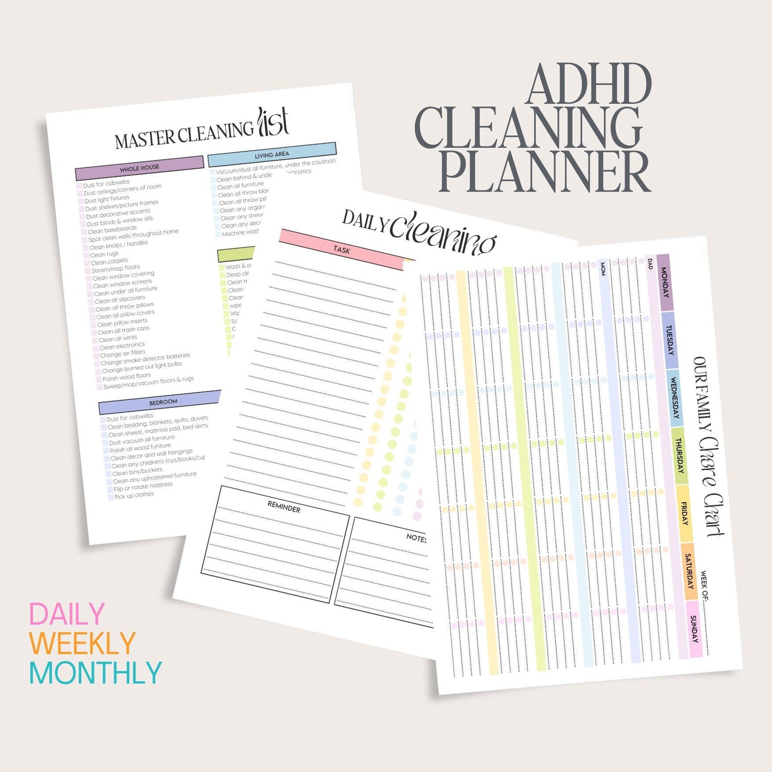 ADHD Digital Planner Daily Monthly Printable Cleaning Schedule ...