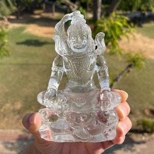 Lord Shiva Statue | 680g/ 1.4 Lbs Shiva Statue Hand Carved in Natural Clear Himalayan Chlorite Quartz Crystal | Crystal Carving