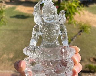 Lord Shiva Statue | 680g/ 1.4 Lbs Shiva Statue Hand Carved in Natural Clear Himalayan Chlorite Quartz Crystal | Crystal Carving