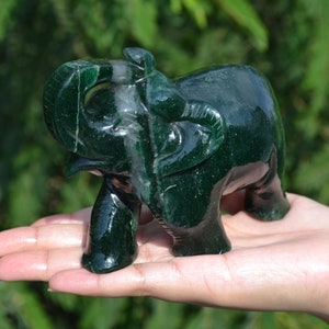 Large Aventurine Elephant | Elephant Hand Carved In Dark Green Aventurine | Crystal Carving