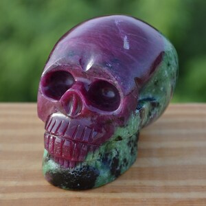 2.8&#39; Realistic Ruby Zoisite Skull | Skull Hand carved in Ruby Zoisite | Crystal Skull