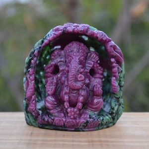 Ruby Ganesha | 2195 carat Hand carved Ruby Ganesha, Saraswati, Lakshmi Idol | Lord Ganesha Idol | Ruby Carving