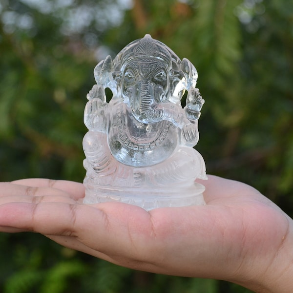 Clear Quartz Ganesh | Lord Ganesh Hand carved in Himalayan Quartz Crystal in 3 different sizes | Lord Ganesh