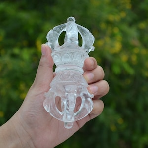 Clear Quartz Dorje | Vajra | Handcarved Dorje in Clear Quartz | Quartz Carving