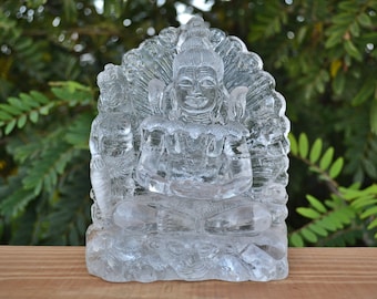 Lord Shiva Statue | 2.5Kg/ 5.6 Lbs Shiva Statue Hand Carved in Natural Clear Himalayan Quartz Crystal | Crystal Carving