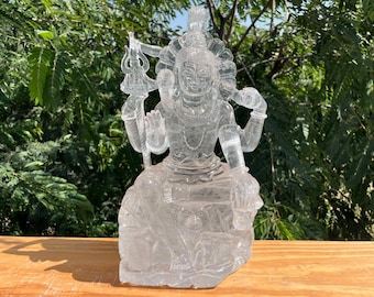 Huge!!! 16" Lord Shiva Statue | 12.5Kg/ 27.5 Lbs Shiva Statue Hand Carved in Natural Clear Himalayan Quartz Crystal | Crystal Carving