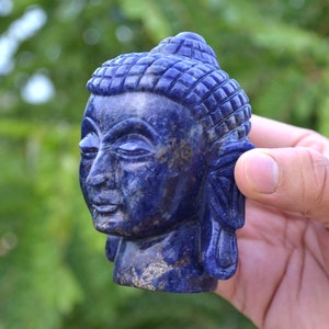 Buddha Head | 515g/ 1.13lb Buddha head Hand Carved in Sodalite | Buddha Carving