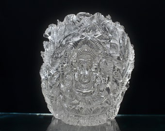クリアヒマラヤクォーツクリスタルガネーシャ像：本物の石彫刻