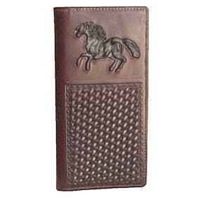 Men&#39;s wallet western men wallet horse rider wallet bifold wallet long pocket wallet brown woven tooled wallet saddle rodeo wallet