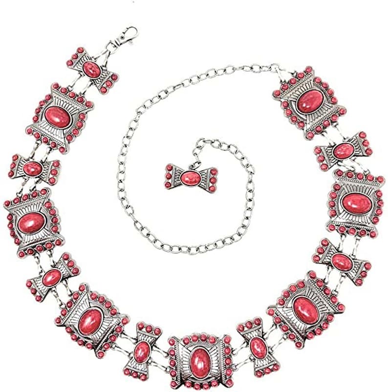 Women Chain Concho Belt Cowgirl Jeans Belt Low Waist Dress Belt Western