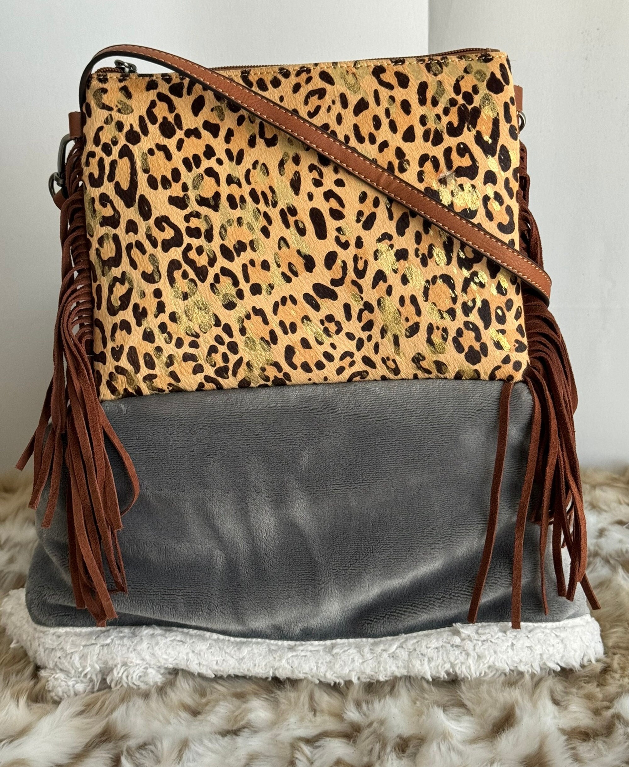 Leopard fringe purse sale