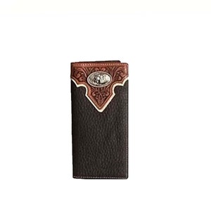 Leather wallets for men bi-fold wallet western cowboy horse rider wallet floral tooled wallet black rodeo wallet