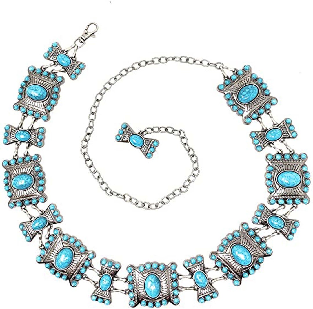 Women Chain Concho Belt Cowgirl Jeans Belt Low Waist Dress Belt Western