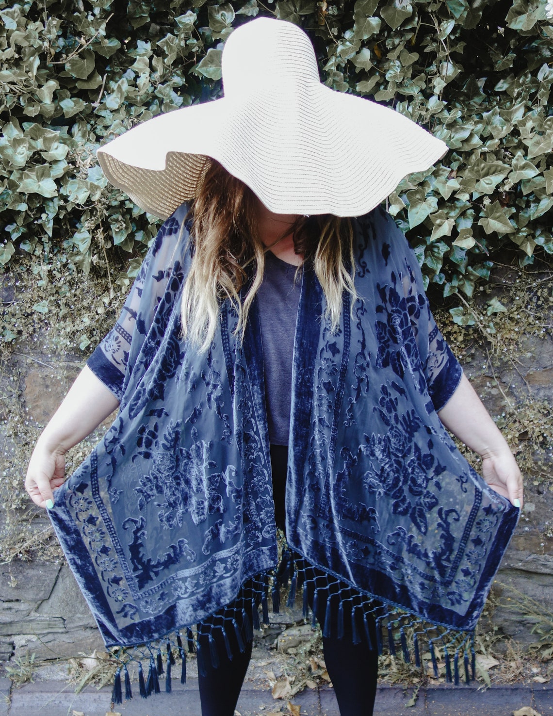 Blue bohemian kimono burnout velvet kimono velvet jacket Etsy